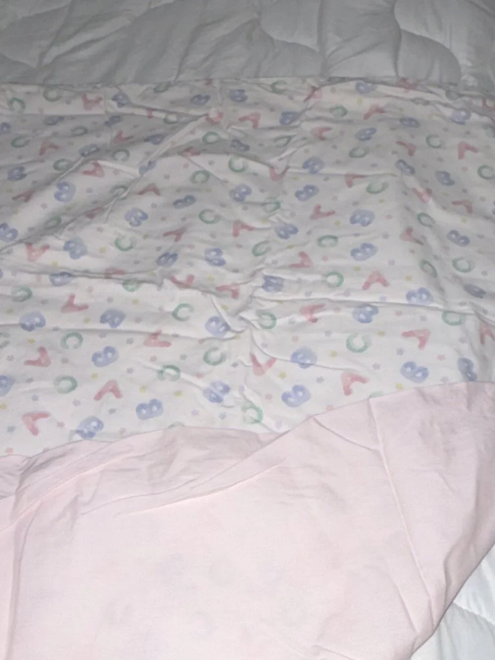 Crib Flat Sheet Set Pastel Numbers Letters Theme Multicolor Unisex,reversible